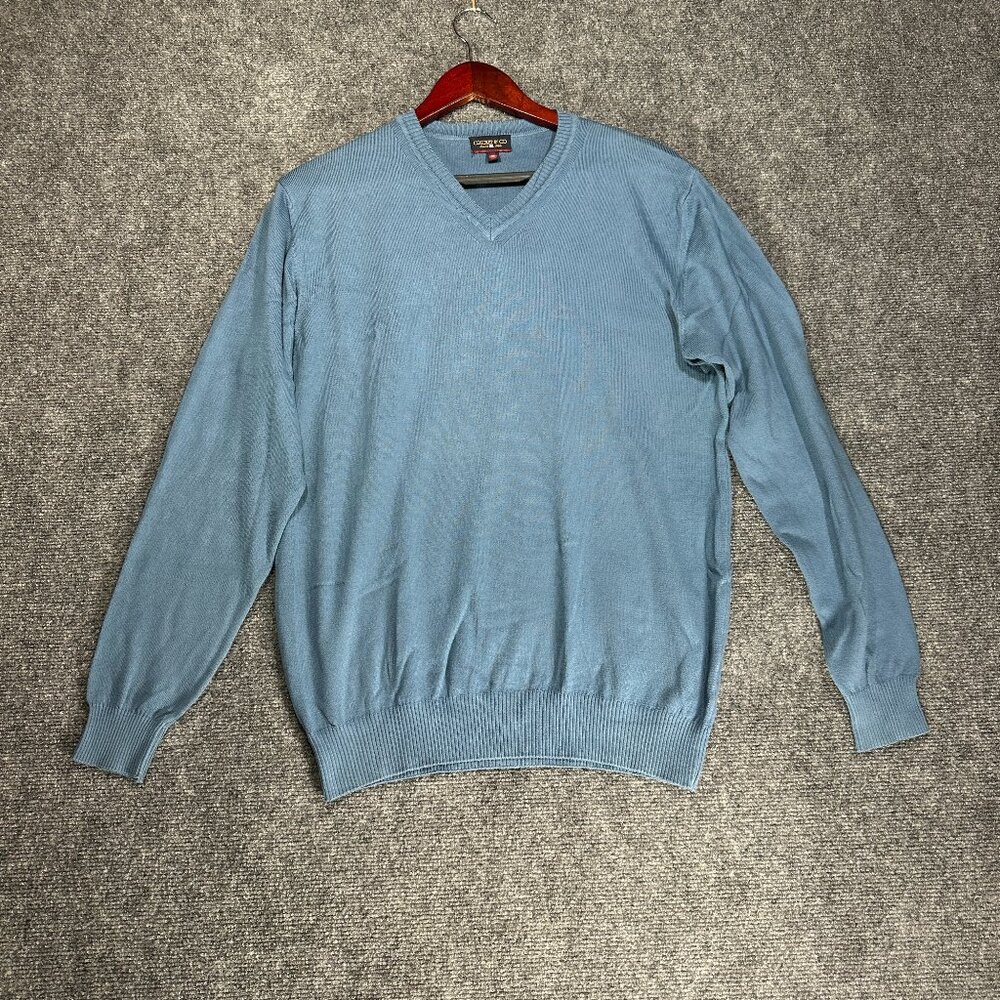 Cricket & Co Sweater Mens Medium Blue Cotton Italy Pullover Rib Hem Cuffs - Picture 1 of 7